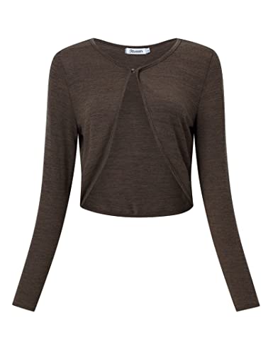 KOJOOIN Damen Bolero Kurz Strickjacke Langarm Cardigan Schulterjacke Bolerojacke Schulterjacke Casual Top Khaki L von KOJOOIN