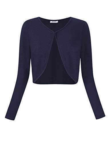 KOJOOIN Damen Bolero Kurz Strickjacke Langarm Cardigan Schulterjacke Bolerojacke Schulterjacke Casual Top Navy-a L von KOJOOIN