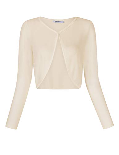 KOJOOIN Damen Bolero Kurz Strickjacke Langarm Cardigan Schulterjacke Bolerojacke Schulterjacke Casual Top Vanille-a S von KOJOOIN