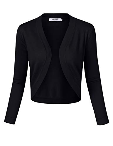 KOJOOIN Damen Bolero Kurze Strickjacke 3/4 Ärmel Cardigan V Ausschnitt Bolerojacke Schulterjacke Casual Top Schwarz XL von KOJOOIN