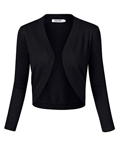 KOJOOIN Damen Bolero Kurze Strickjacke 3/4 Ärmel Cardigan V Ausschnitt Bolerojacke Schulterjacke Casual Top Schwarz XXL von KOJOOIN