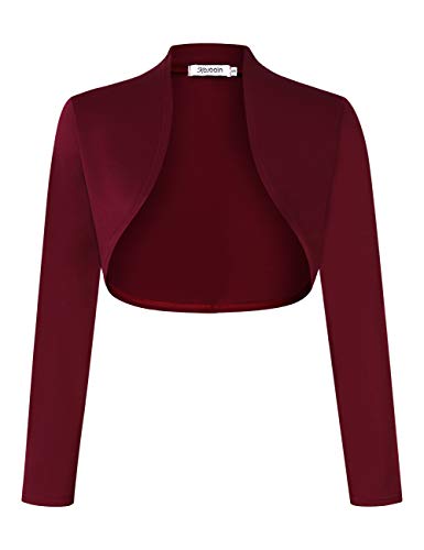 KOJOOIN Damen Bolero Kurze Strickjacke Festlich Kurz Cardigan Elegant Schulterjacke A-Burgundy L（Verpackung MEHRWEG） von KOJOOIN