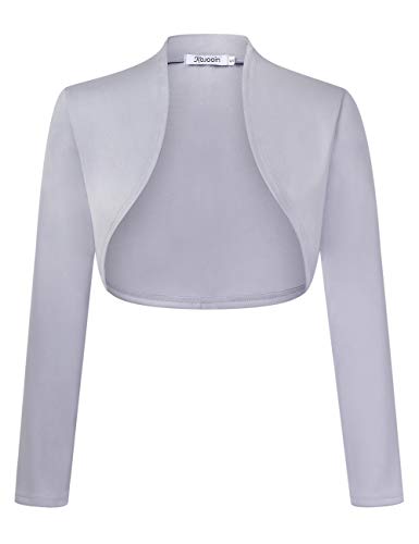 KOJOOIN Damen Bolero Kurze Strickjacke Festlich Kurz Cardigan Elegant Schulterjacke A-Grau L（Verpackung MEHRWEG） von KOJOOIN