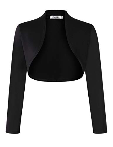 KOJOOIN Damen Bolero Kurze Strickjacke Festlich Kurz Cardigan Elegant Schulterjacke A-Schwarz L（Verpackung MEHRWEG） von KOJOOIN