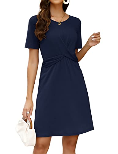 KOJOOIN Damen Sommerkleid Casual Kurzarm Kleid A-Linie Minikleid Hohe Taille Kurz Kleid Dunkelblau S von KOJOOIN