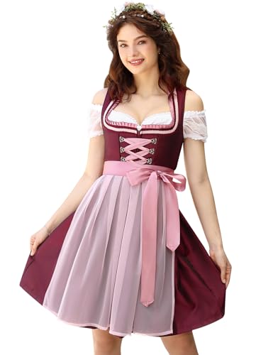 KOJOOIN Damen Dirndl Midi Trachtenkleid 3tlg.für Oktoberfest inkl.Dirndl Kleid,Dirndlschürze,Dirndlbluse(Verpackung MEHRWEG) von KOJOOIN