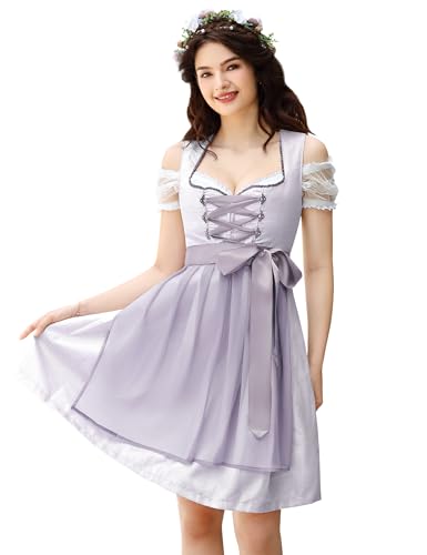 KOJOOIN Damen Dirndl Midi Trachtenkleid 3tlg.für Oktoberfest inkl.Dirndl Kleid,Dirndlschürze,Dirndlbluse(Verpackung MEHRWEG) von KOJOOIN