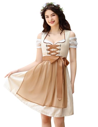 KOJOOIN Damen Dirndl Midi Trachtenkleid 3tlg.für Oktoberfest inkl.Dirndl Kleid,Dirndlschürze,Dirndlbluse(Verpackung MEHRWEG) von KOJOOIN