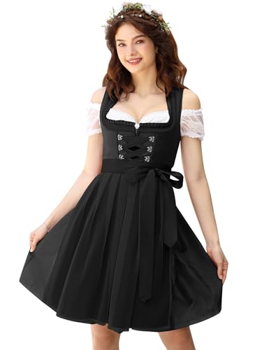 KOJOOIN Damen Dirndl Midi Trachtenkleid 3tlg.für Oktoberfest inkl.Dirndl Kleid,Dirndlschürze,Dirndlbluse(Verpackung MEHRWEG) von KOJOOIN