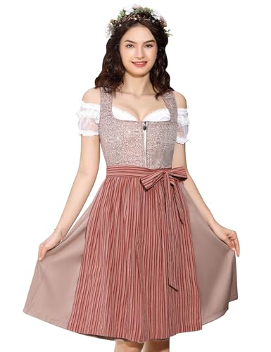 KOJOOIN Damen Dirndl Midi Trachtenkleid 3tlg.für Oktoberfest inkl.Dirndl Kleid,Dirndlschürze,Dirndlbluse(Verpackung MEHRWEG) von KOJOOIN