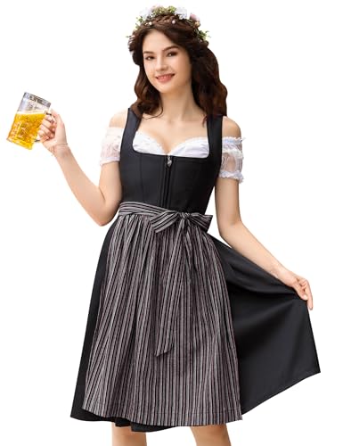 KOJOOIN Damen Dirndl Midi Trachtenkleid 3tlg.für Oktoberfest inkl.Dirndl Kleid,Dirndlschürze,Dirndlbluse(Verpackung MEHRWEG) von KOJOOIN