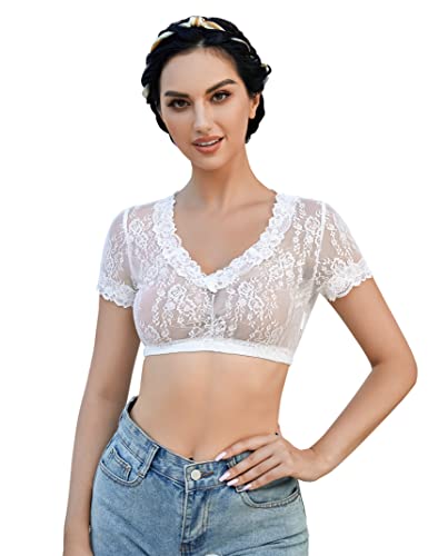 KOJOOIN Damen Dirndlbluse Weiß Trachtenbluse - Kurzarm Dirndl Bluse aus Spitze für Oktoberfest A-Spitze Dirndlbluse01 42 KOJOOIN Damen Dirndlbluse Weiß Trachtenbluse - Kurzarm Dirndl Bluse aus Spitze für Oktoberfest A-Spitze Dirndlbluse01 42 von KOJOOIN