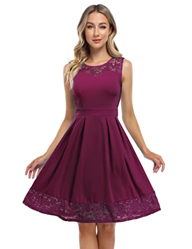 KOJOOIN Damen Kleider Spitzenkleid Festliches Cocktailkleid Ärmellos Knielang Ballkleid Lila M von KOJOOIN