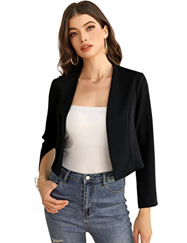 KOJOOIN Damen Langarm Open Front Bolero Festlich Blazer Bolerojacke Schulterjacke Cardigan Top Schwarz,L von KOJOOIN