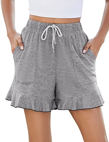 KOJOOIN Damen Shorts Kurze Hose Sommer Sporthose Jogginghose Loose Fit Sweathose mit Taschen,für Jogging Yoga Fitness Freizeithose Hellgrau L von KOJOOIN