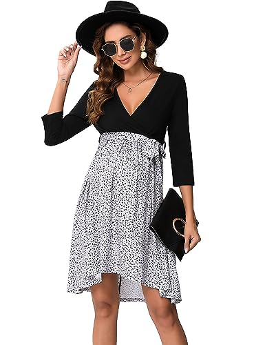 KOJOOIN Damen Umstandskleid V Ausschnitt Stillkleid Knielang Hohe Taille Schwangerschaftskleid mit Kurzarm Hellweißer Leopardenmuster XL von KOJOOIN