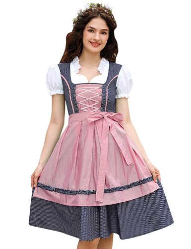 KOJOOIN Dirndl Damen midi 2tlg.Trachtenkleid für Oktoberfest inkl. Dirndl Kleid,Dirndlschürze Gr.34 bis 48(Verpackung MEHRWEG) von KOJOOIN