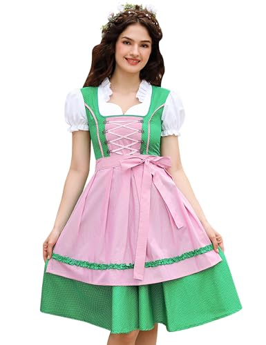 KOJOOIN Dirndl Damen midi 2tlg.Trachtenkleid für Oktoberfest inkl. Dirndl Kleid,Dirndlschürze Gr.34 bis 48(Verpackung MEHRWEG) von KOJOOIN