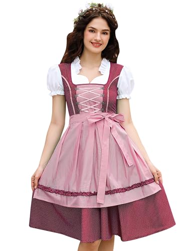 KOJOOIN Dirndl Damen midi 2tlg.Trachtenkleid für Oktoberfest inkl. Dirndl Kleid,Dirndlschürze Gr.34 bis 48(Verpackung MEHRWEG) von KOJOOIN