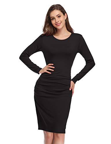 KOJOOIN Etuikleider Cocktail Bleistiftkleid Knielang Business Kleider Rundhals Kurzarm/Langarm Abendkleid, B-schwarz, S von KOJOOIN