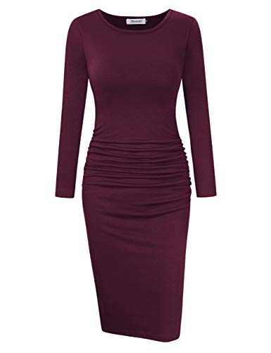 KOJOOIN Etuikleider Cocktail Bleistiftkleid Knielang Business Kleider Rundhals Kurzarm/Langarm Abendkleid, C-burgundy, M von KOJOOIN