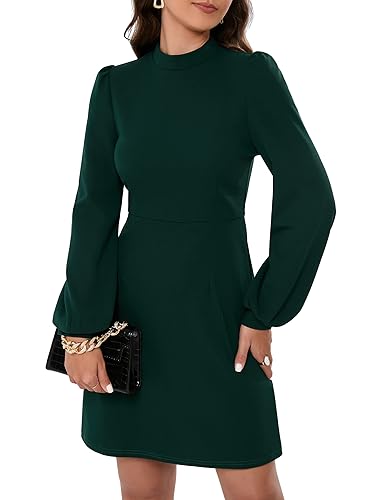 KOJOOIN Kleid Damen Bleistiftkleid Elegent Businesskleid Langarm Einfabrig Knielang A-Linie Hohe Taille Wickelkleid Dunkelgrün XL von KOJOOIN