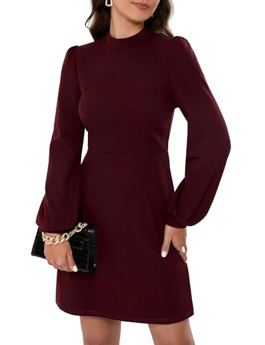 KOJOOIN Kleid Damen Bleistiftkleid Elegent Businesskleid Langarm Einfabrig Knielang A-Linie Hohe Taille Wickelkleid Rot M von KOJOOIN