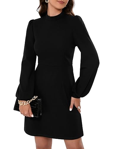 KOJOOIN Kleid Damen Bleistiftkleid Elegent Businesskleid Langarm Einfabrig Knielang A-Linie Hohe Taille Wickelkleid Schwarz L von KOJOOIN