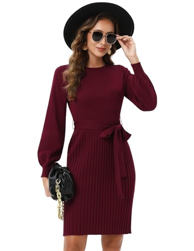 KOJOOIN Strickkleid Damen Langarm Pulloverkleid Casual Winterkleid Elegant Tunika Pullikleid Mit GüRtel von KOJOOIN