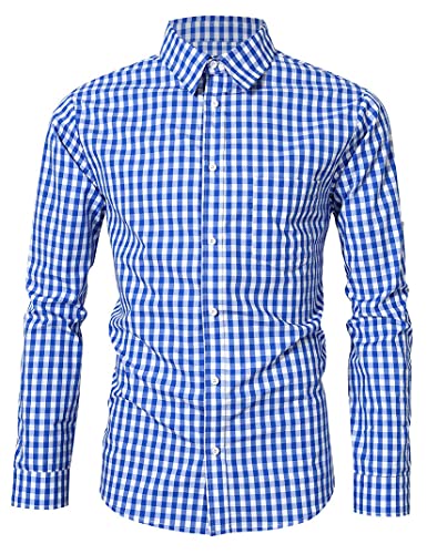 KOJOOIN Trachtenhemd Slim Fit Herren Kariert Hemd Freizeithemd Langarmhemd Hemd Bestickt Baumwolle, für Oktoberfest, Karneval, Business, Freizeit Blau-Upgrade L von KOJOOIN