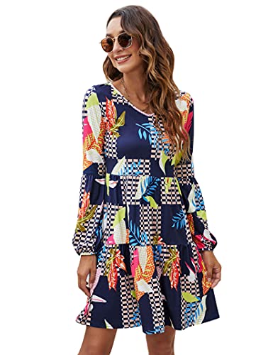 KOJOOIN Tunika Kleid Boho Bohemian Kleid Vintage Kleid Lose Casual Swing Kleid A-Blätter M von KOJOOIN