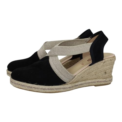 KOKIS 35360 Espadrilles für Damen in Schwarz, Espadrilles mit Keilabsatz und elatisch für Mädchen, hergestellt in Spanien, mit elastischem Band für Damen, Espadrilles, Schwarz , 37 EU von KOKI'S