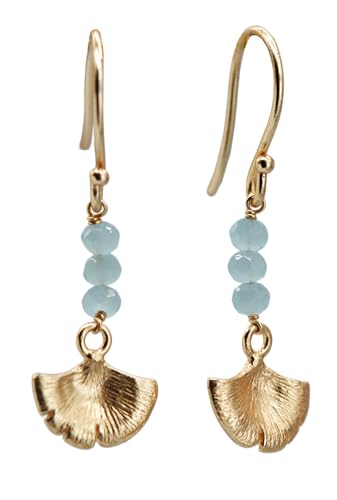 KOKO Ginkgo-Ohrringe mit Natursteinen aus Chalcedon – Goldene Hängeohrringe für Damen und junge Frauen in Geschenkbox von KOKO