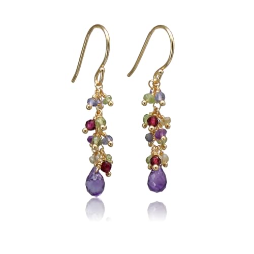 KOKO Amethyst Ohrringe mit Natursteinen: Amethyst, Granat, Citrin, Peridot, Iolith, Ohrringe aus Edelsteinen für Damen, Mädchen, Vergoldet mit 18k Gold, in Geschenkbox von KOKO