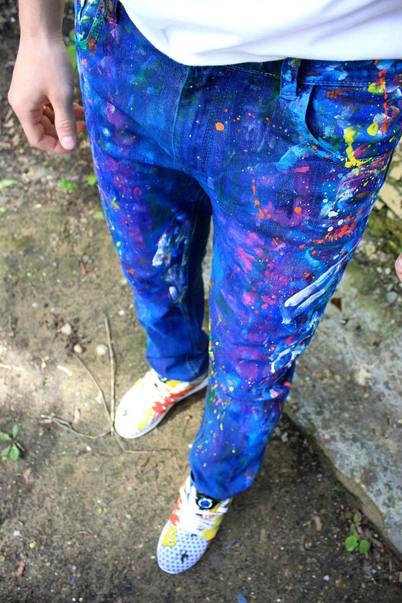 Herren Jeans Geschenk Für Ihn Sprühfarbe Farbe Splatter Festival Kleidung Handbemalte Lackspritzer in Zerrissene Kunst Boho von KOKO4KAjeansTUNING