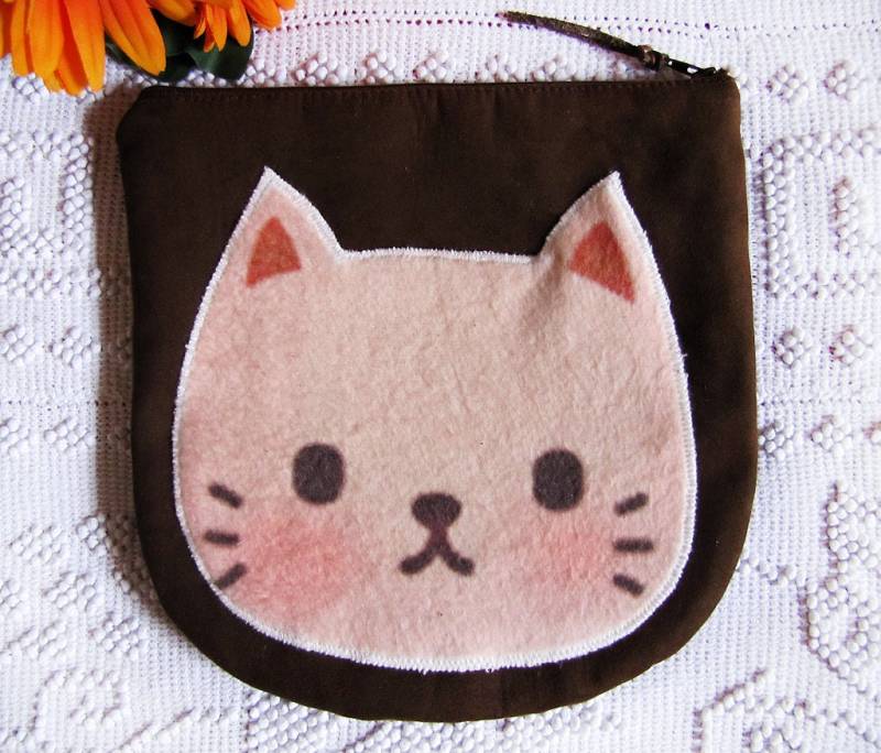 Braun Faux Wildleder Katze Kupplung -Handtasche/Katzenliebhaber Kupplung/Schöne Applikation/Frauen-Mädchen von KOKORICOLDStore