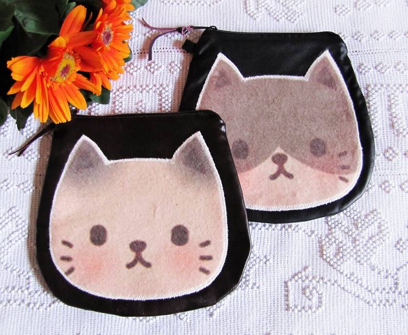 Kunstleder Katze Clutch Applikation Vegan Handtasche von KOKORICOLDStore