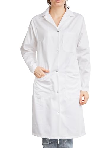 KOKOTT Damen Laborkittel aus 100% Baumwolle mit Druckknöpfen, weiß, Perfekt für Arbeit und Studium (34) von KOKOTT