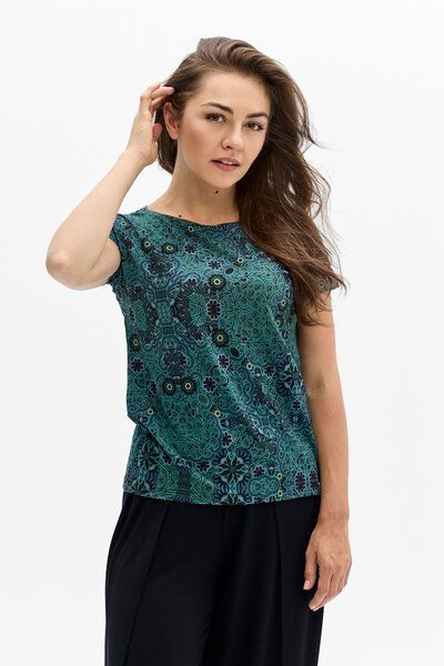 Bluse Fine – Viskose mit Elasthan – T-Shirt mit Rundhalsausschnitt – farbenfroher einzigartiger Print von KOKOworld – Fair produziert in Polen von KOKOworld