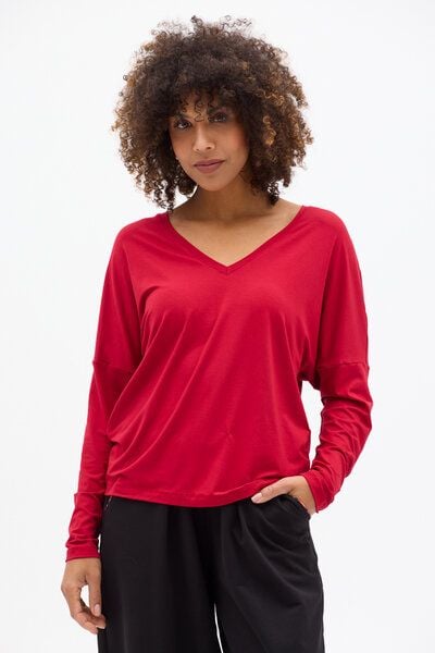 Bluse Saja Longsleeve – Viskose farbenfroher KOKOworld Print weiter Schnitt V-Ausschnitt – perfekt für Yoga – Fair produziert von KOKOworld