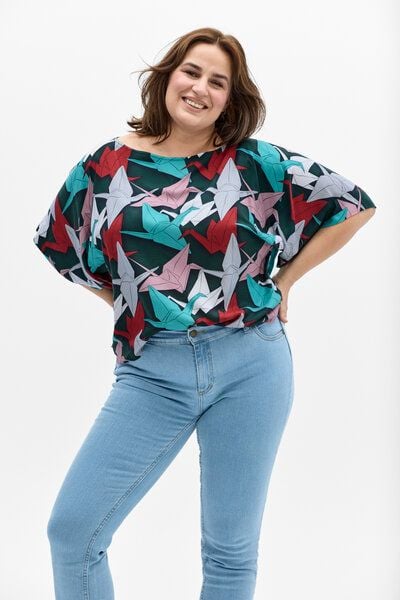 Bluse Wind aus fließender Viskose – weiter eleganter Schnitt mit Kimonoärmeln – exklusiver KOKOworld Print – Fair produziert in Polen von KOKOworld