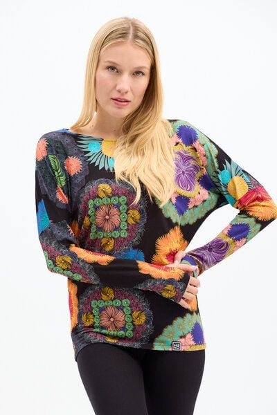 Bluse Be My Valentine Harmony – Enganliegende Passform – mit langen Ärmeln – arbenfroher KOKOworld-Print – mit Daumenloch abgeschlossen – Fair produziert in Polen von KOKOworld