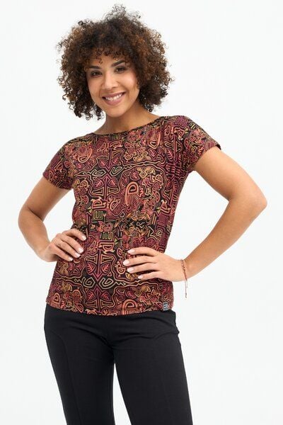 Bluse Fine – Viskose mit Elasthan – T-Shirt mit Rundhalsausschnitt – farbenfroher einzigartiger Print von KOKOworld – Fair produziert in Polen von KOKOworld