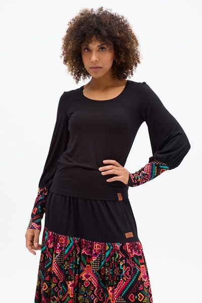 KOKOworld Bluse Guna Damen – Viskose EcoVero mit Elasthan – eleganter Look mit gepufften Ärmeln & Print-Manschetten – nachhaltig & fair in EU produziert – perfekt für Alltag & Yoga von KOKOworld