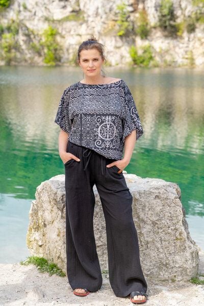Boho Hose Navy – 100% Baumwolle – luftig, leicht & sommerlich – mit Taschen – Fair produziert in EU – KOKOworld von KOKOworld