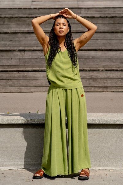 Hose Roma – Elegante lange & weite – Taschen – Viskose mit Leinen – Fair produziert in Polen – KOKOworld von KOKOworld