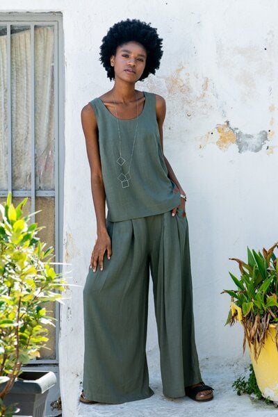 Hose Roma – Elegante lange & weite – Taschen – Viskose mit Leinen – Fair produziert in Polen – KOKOworld von KOKOworld