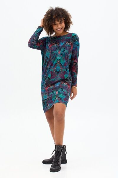 Kleid Twiggy – Weites Oberteil – Figurbetonter Rockteil an den Hüften – Boot-Ausschnitt – Viscose mit Elasthan – Fair produziert in Polen – KOKOworld von KOKOworld