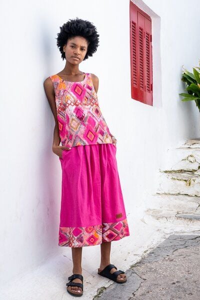 Rock Jakarta – Leichter & luftiger – Länge unterhalb des Knies – 100% Leinen – Farbenfroher einzigartiger Print von KOKOworld – Fair produziert in Polen von KOKOworld