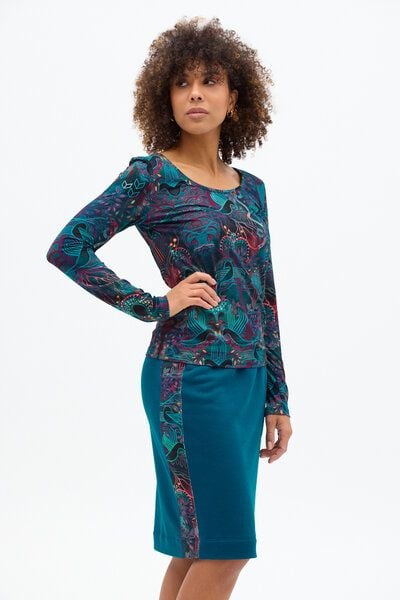 Rock Loba – Figurbetonter Schnitt bis zum Knie – Tasche an einer Seite – Breiter Bund – Einsätze aus einem Originalmuster KOKOworld – Fair produziert in Polen von KOKOworld